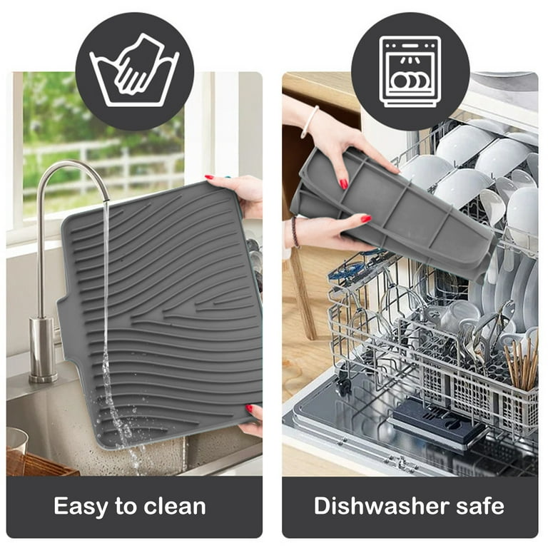 Grey Silicone Drying Mat For Kitchen Counter Dish Drying Rack Mat