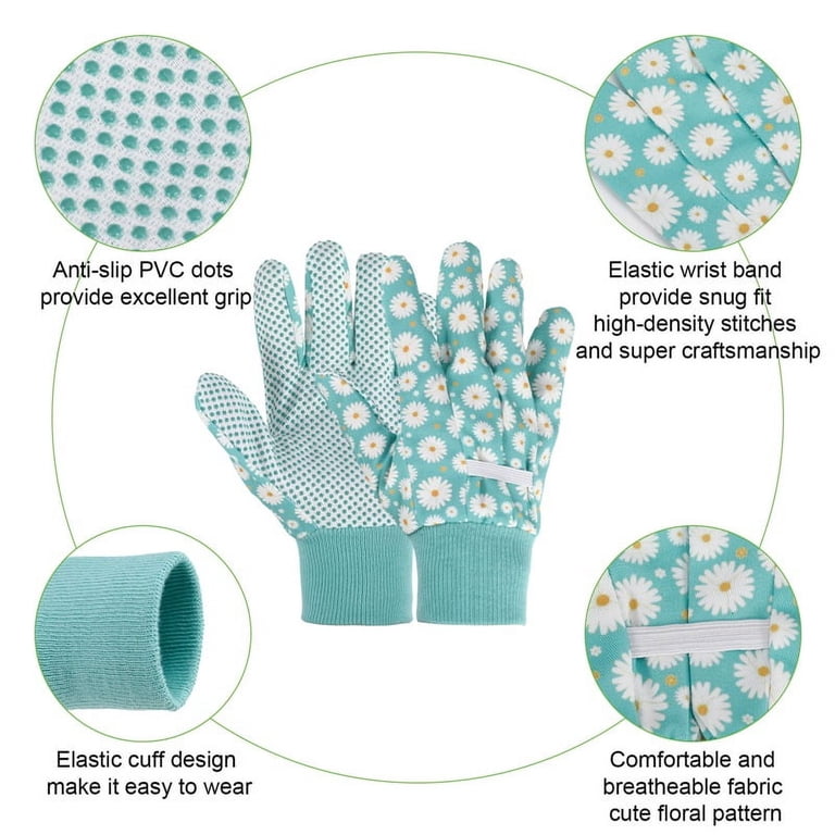 Qweryboo Floral Gardening Gloves, 4 Pairs with Non-Slip Dots photo 3