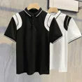 thumbnail image 2 of Camiseta polo para hombre, camiseta con cuello empalmado, camisetas para hombre, ropa de calle negra jaspeada, música, corte ajustado, novedad 2025 en ropa informal, 2 of 5