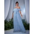 thumbnail image 4 of Plus Size Off Shoulder Floral Embroidered Tulle Maxi Wedding Dress Blue, 4 of 13