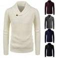thumbnail image 3 of Men Autumn Winter Lapel Collar Long Sleeve Thick Warm Knitted Pullover Sweater, 3 of 8