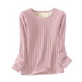 thumbnail image 2 of Ropa interior térmica para mujer, sudadera de lana gruesa de color liso y corto, ropa interior cálida de invierno, blusa de cuello redondo para mujer, 2 of 4