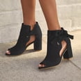 thumbnail image 2 of Heels for Women Peep Toe Fashion Cutout Suede Pumps Shoes Bowtie Ankle Strap High Block Heel Dressy Sandals Black Size 6.5, 2 of 5