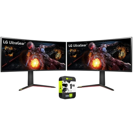 LG 34GP950G-B 34 inch UltraGear QHD 3440 x 1440 Nano IPS Curved Gaming Monitor 2 Pack Bundle with 1 Year Extended Protection Plan