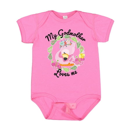 

Inktastic Baby Flamingo My Godmother Loves Me in Flower Wreath Gift Baby Boy or Baby Girl Bodysuit