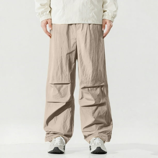 Pantalones largos para hombre, con protección solar, color liso, cintura elástica y cordón ajustable.
