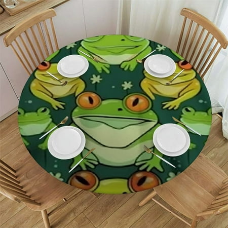

BCIIG Frogs Pattern Round Table Cover Stain Resistant Washable Indoor Outdoor Tablecloth Kitchen Dining Wedding Parties Waterproof 100% Polyester 31 -35