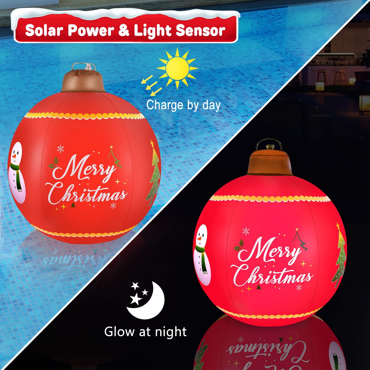 Solar Power Light Up Christmas Ball Inflatable Decorations 24 Inch