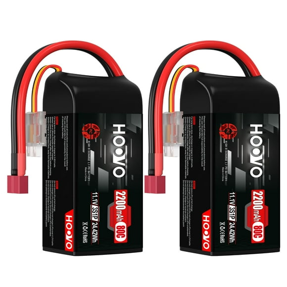 HOOVO Batterie Lipo 3S, 80C 2200mAh 11.1V Batterie Lipo Courte, Coque Souple avec Prise T pour Drone RC Quadcopter Hélicoptère Avion FPV RC Voiture, 2 Pack