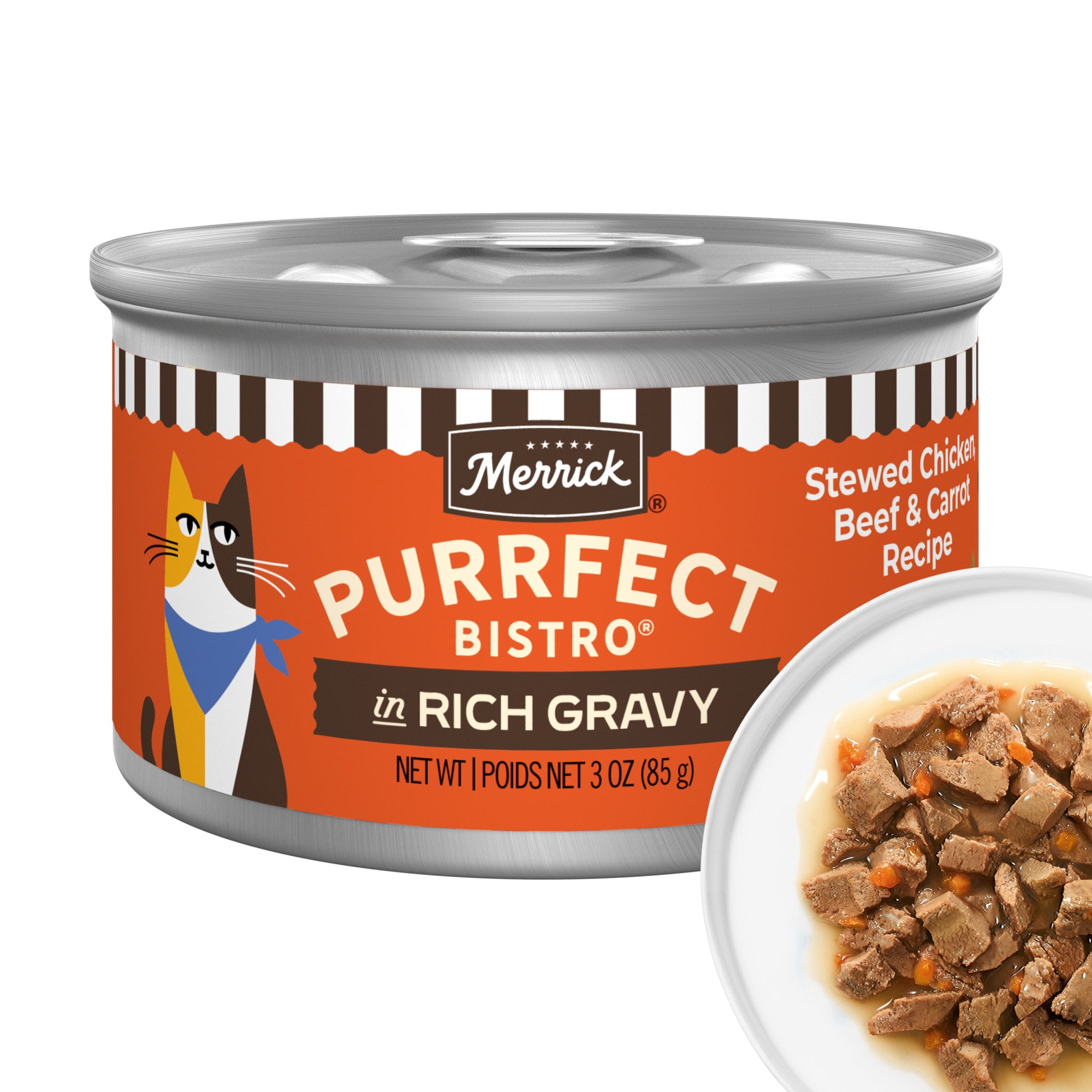 Merrick Purrfect Bistro Stewed Chicken, Beef and Carrot Recipe in Gravy, High Protein Natural Wet Cat Food, 3 oz., Case of 24