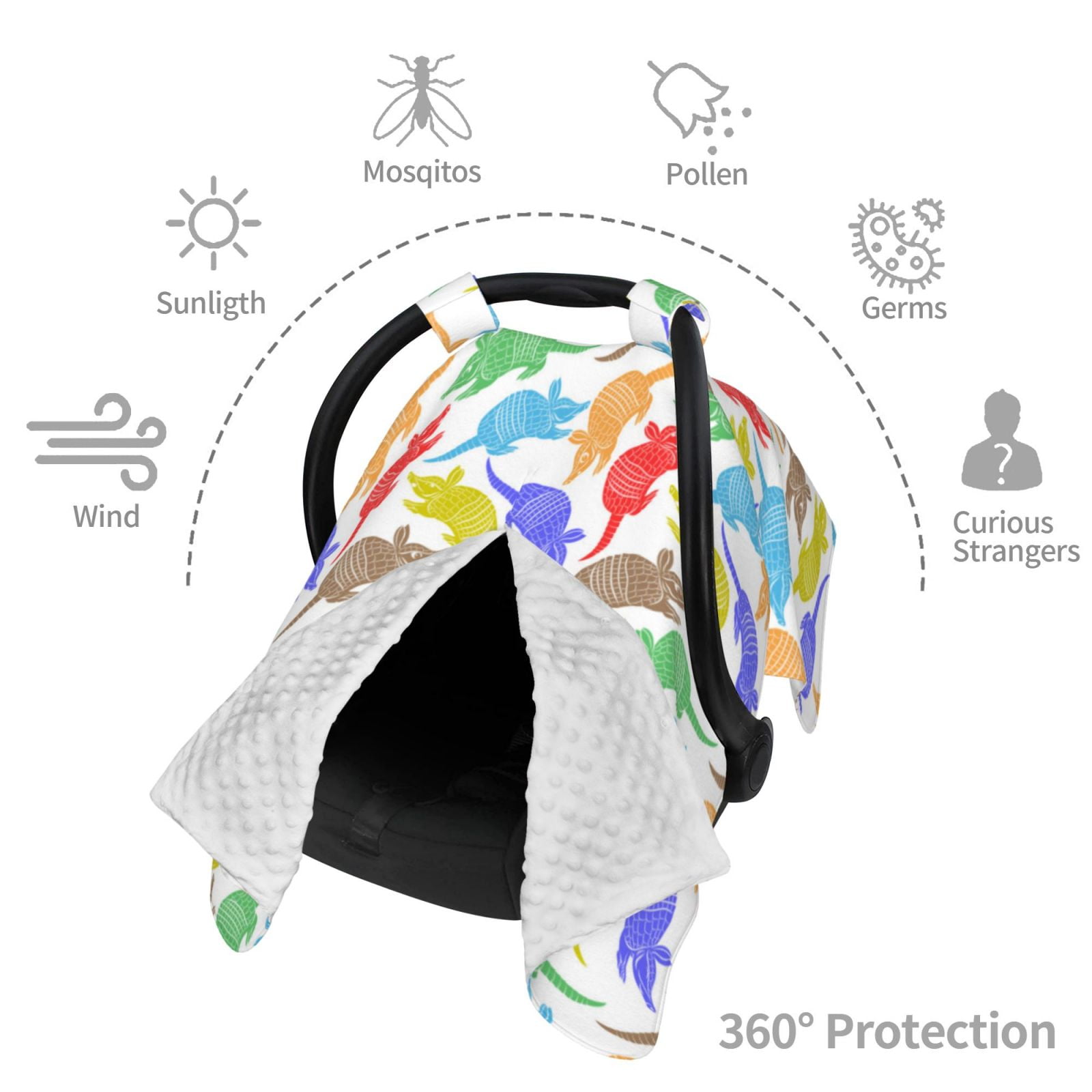 Car Seat Cover Baby - Colored Armadillos Breathable Infant Car Seat Cover for Baby Carseat, Lightweight Comfort Baby Essentials Must Haves Newborn Stuff for Girl Boy