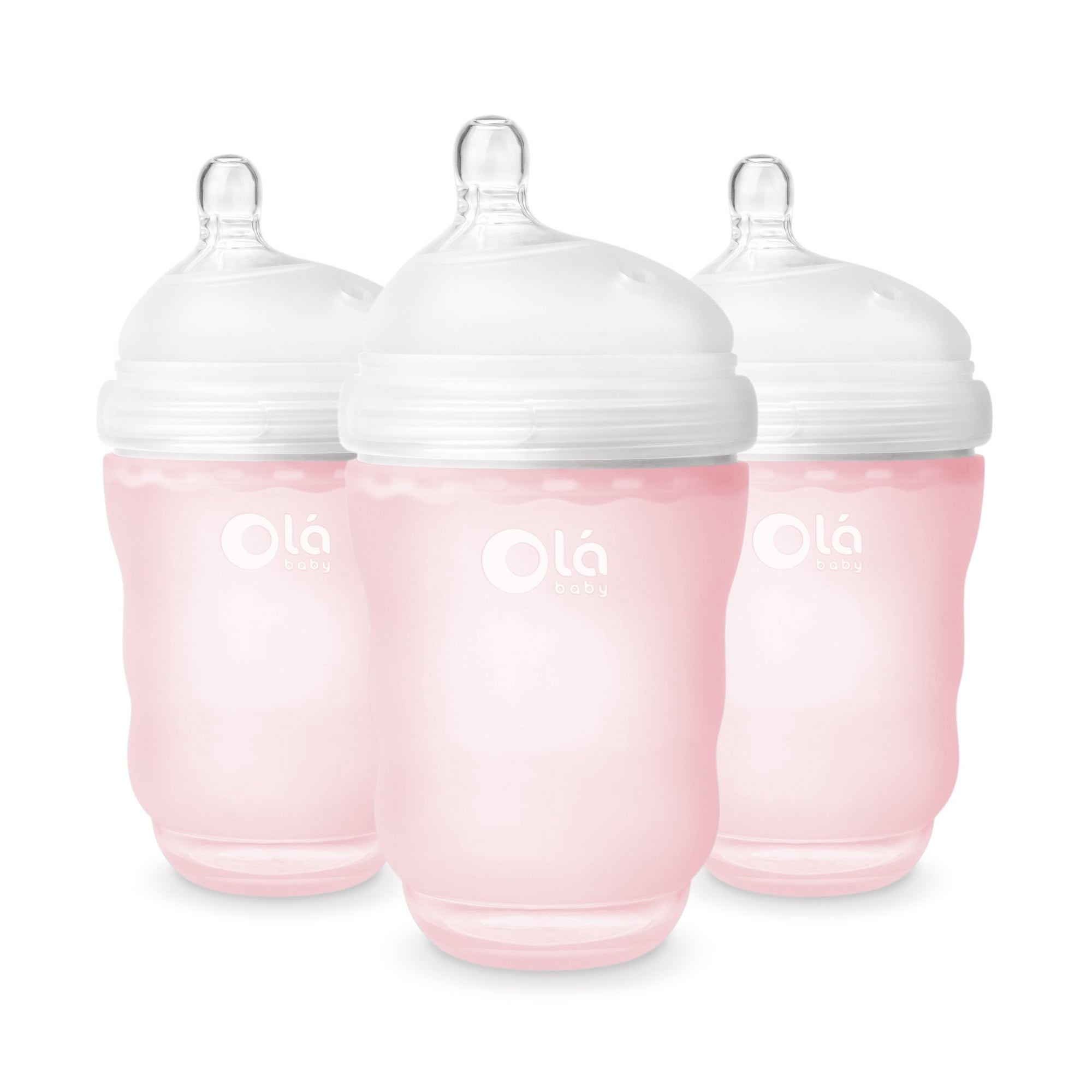 Olababy Gentle Silicone Baby Bottle, Anti-Colic, BPA free, Easy to Clean and Wide Neck Baby Bottles Best for Breast Feeding Babies (8 Ounce 3PK, Rose)