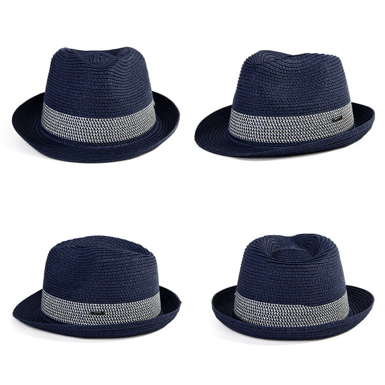 24 Pack Short Brim Straw Fedora Hats Unisex Cotton Houndstooth Fedora  Trilby Hat with Black Band Seasonal Panama Beach Sun Fedora Hat for Men  Women