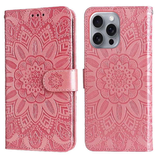 Funda tipo cartera GANGXUN para iPhone 16 Pro , diseño girasol, cuero PU, soporte, cierre magnético, tarjetero