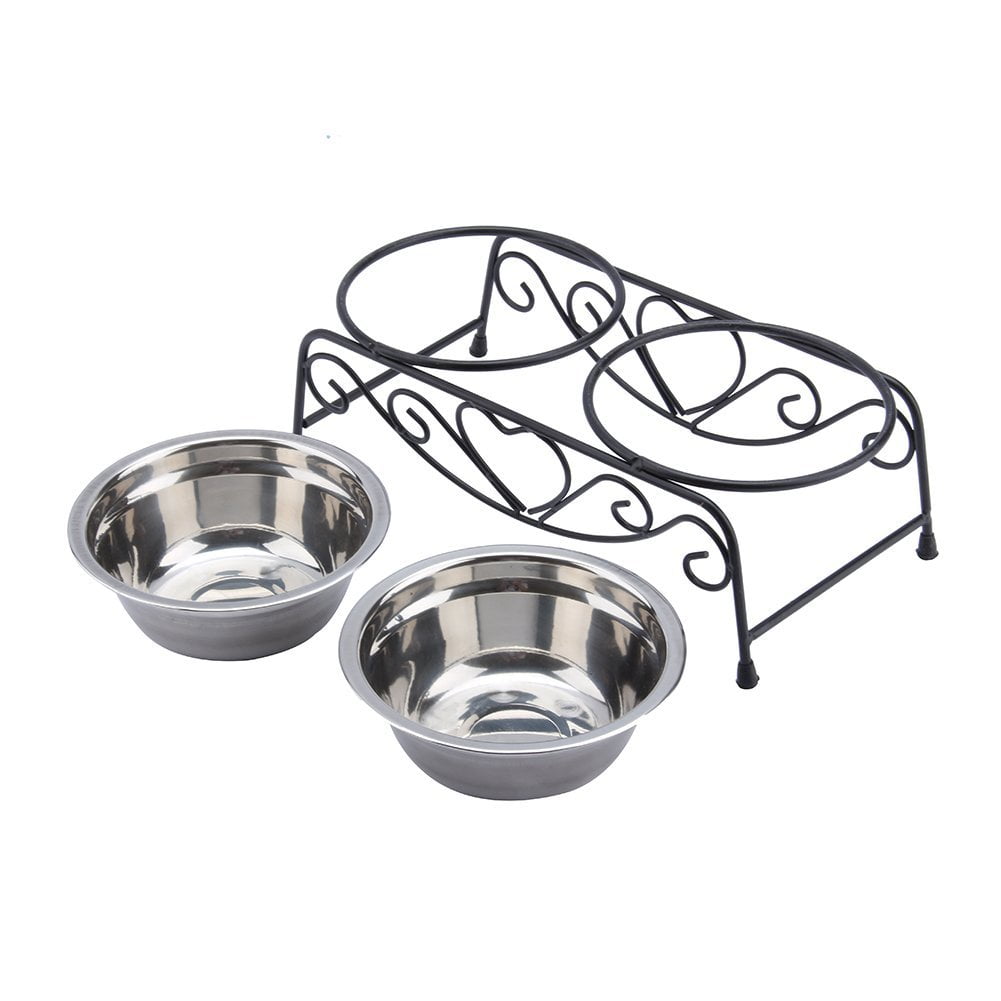 Double Pet Bowl,Double Pet Feeder Dishes,Pet Cat Dog Puppy Food And Water Dish Bowls With Retro Iron Stand