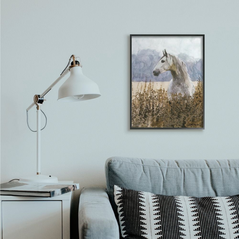 Stupell Industries Wild Horse in Tall Grass Side Portrait Watercolor Framed Wall Art Design by Stellar Design Studio
