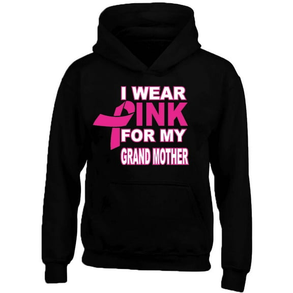 I Wear Pink For My Grand Mother Printed Black Hoodie Unisex Sweatshirt Small