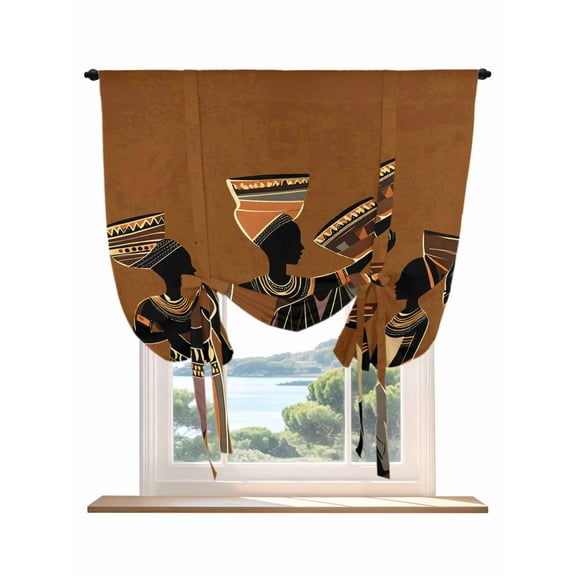 Brown Girls Boho Tie Up Curtains for Windows 63 Inch Length Balloon Curtains Kitchen Adjustable Balloon Window Shade Vintage Ethnic Abstract Art Tie Up Valance Bathroom Curtain Window 52"x63"