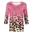 thumbnail image 5 of Pompotops T-shirt Ample à Imprimé Léopard pour Femme, Manches 3/4, Col Rond, Haut Décontracté, Liquidation, 5 of 5