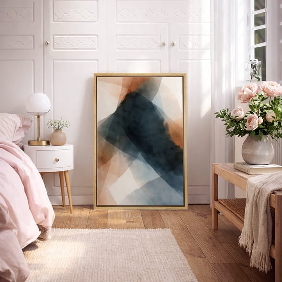 Framed Canvas Print Blue Abstract Wall Art Modern Decorative for Living Room Bedroom - 16"x24" NATURAL