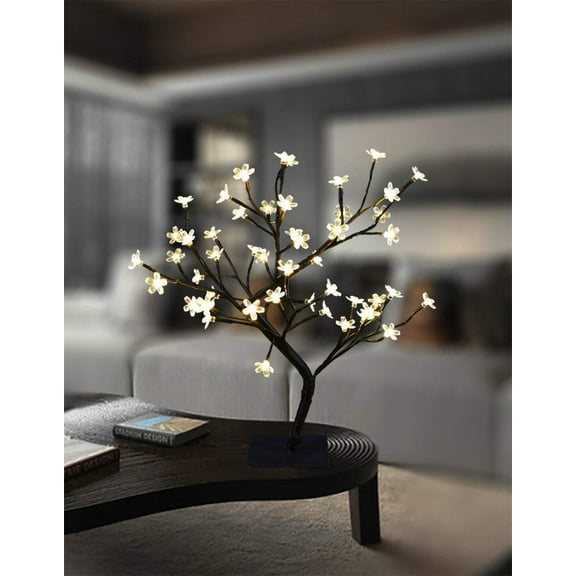 LIGHTSHARE 18 Inch Cherry Blossom Bonsai Tree, 48 LED Lights, 24V UL Listed Adapter Included, Metal Base, Warm White Lights, Ideal as Night Lights, Home Gift Idea