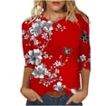 thumbnail image 3 of Jsaierl Tops for Women 3/4 Sleeve Summer Round Neck Shirts Trendy Graphic Petite Blouses Going Out Loose Fit Tunic Top S-5XL, 3 of 7