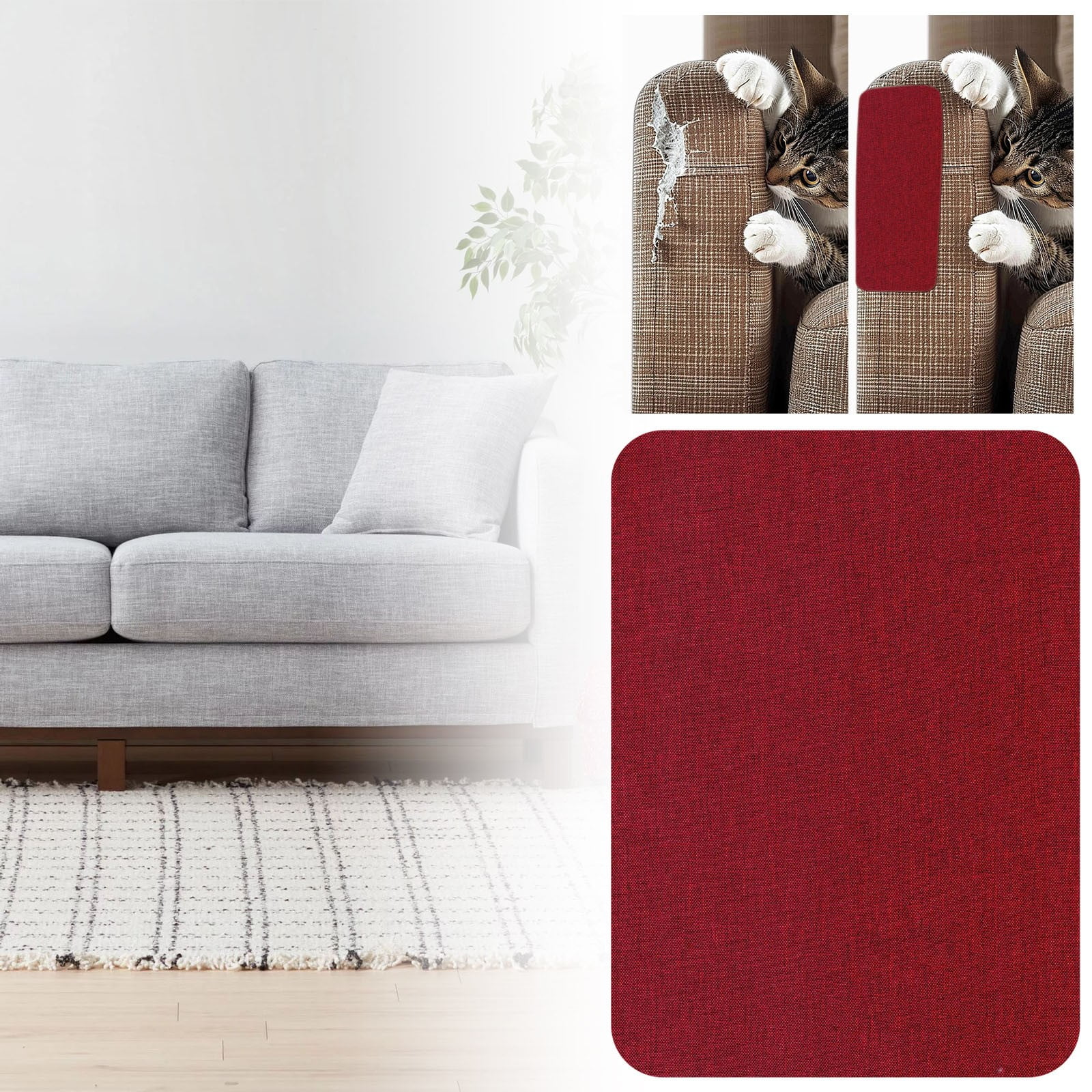 1pc Self-Adhesive Linen Fabric Patch,8''x11'' Repair Patch For Sofas,Couches,Furniture, Bags and Car Seats,No-Sew Iron-On Fabric Repair Tape For Holes and Tears,Multi-purpose Fabric Patches(Red)