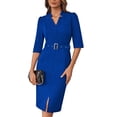 thumbnail image 1 of Vestido de trabajo GRACE KARIN Bodycon con cuello en V y manga 3/4, azul real, 1 of 8