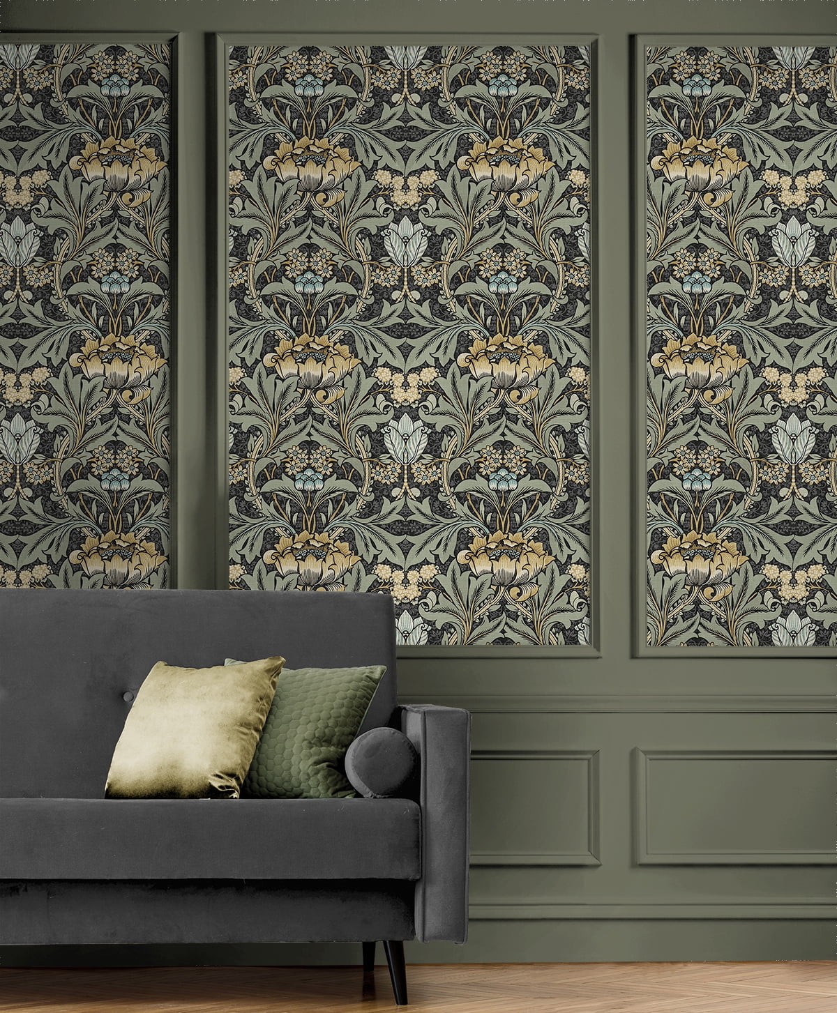 NextWall Charcoal & Goldenrod Acanthus Floral Peel and Stick Wallpaper