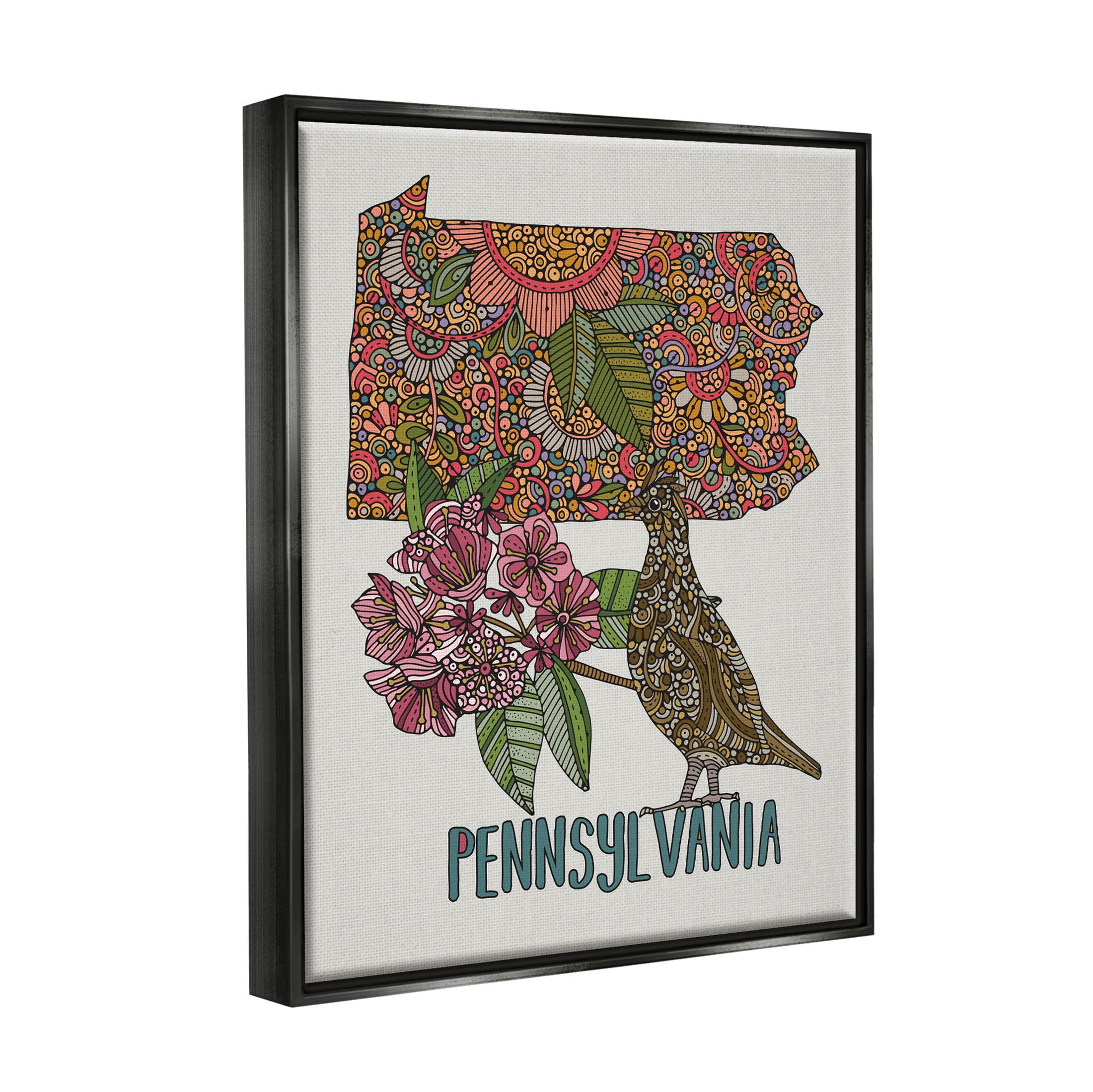 Stupell Industries Pennsylvania Patterned State Graphic Art Jet Black Floating Framed Canvas Print Wall Art, Design by Valentina Harper