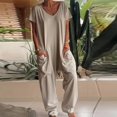 thumbnail image 7 of Harem Jumpsuits For Women Casual V Neck Short Sleeve Romper Baggy Loose Fit Wide Leg Overalls with Pockets One Piece Onesie, 7 of 7
