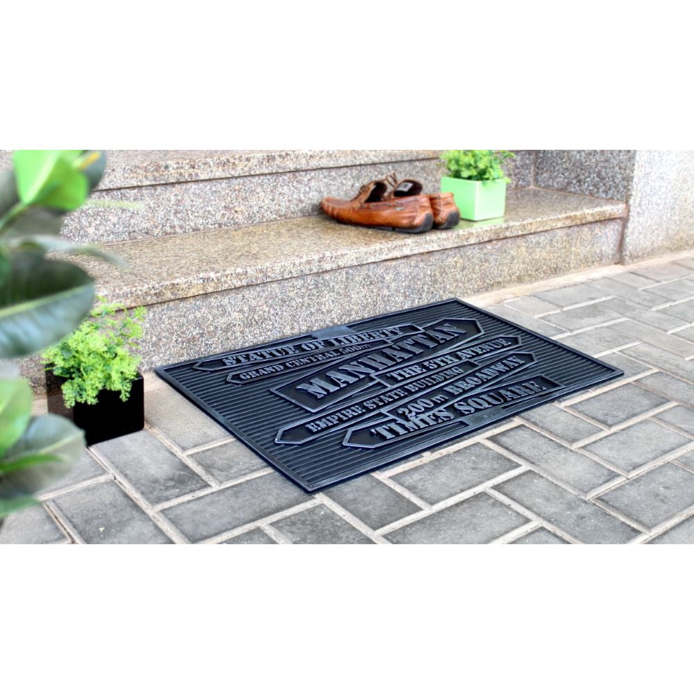 RugSmith Moulded NYC Signs Rubber Coir Outdoor Doormat, 18" x 30"