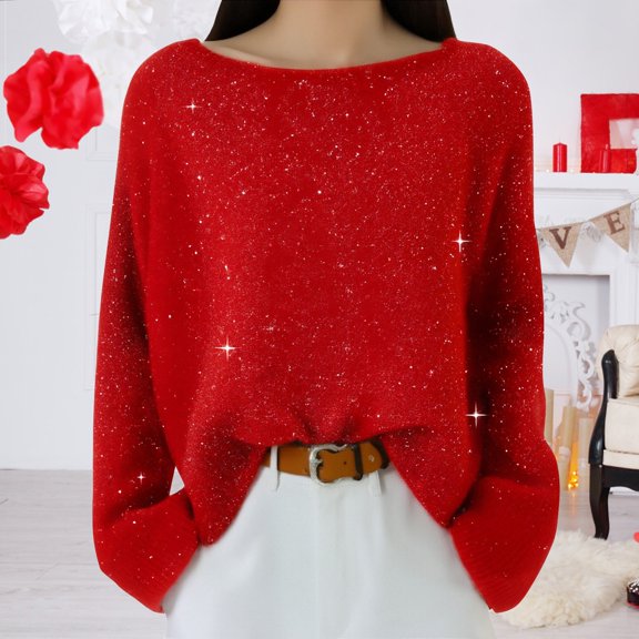T Shirts for Women Sequin Top Red Long Sleeve Sparkly Shirt Shiny Tops Sequin Womens Top Holiday Tops for Women Dressy Sparkly