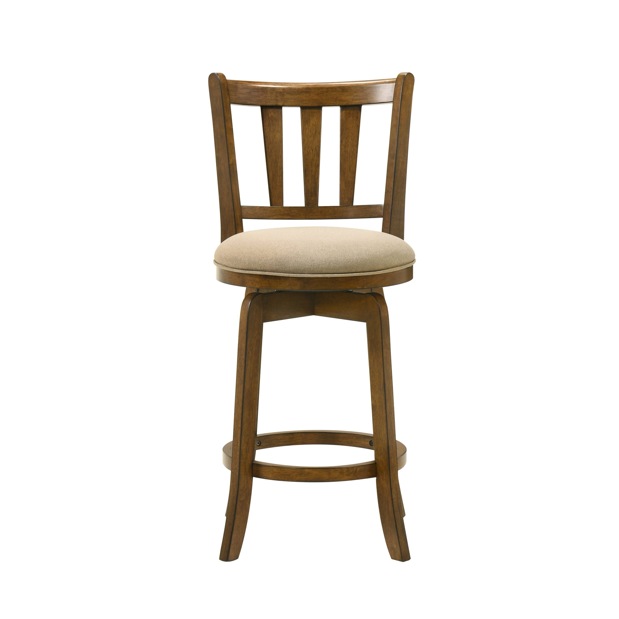 Wren Modern Farmhouse Swivel Wood Counter Height Kitchen Bar Stool in Sepia Brown Finish with Light Scone Fabric Upholstered Seat - Set of 4