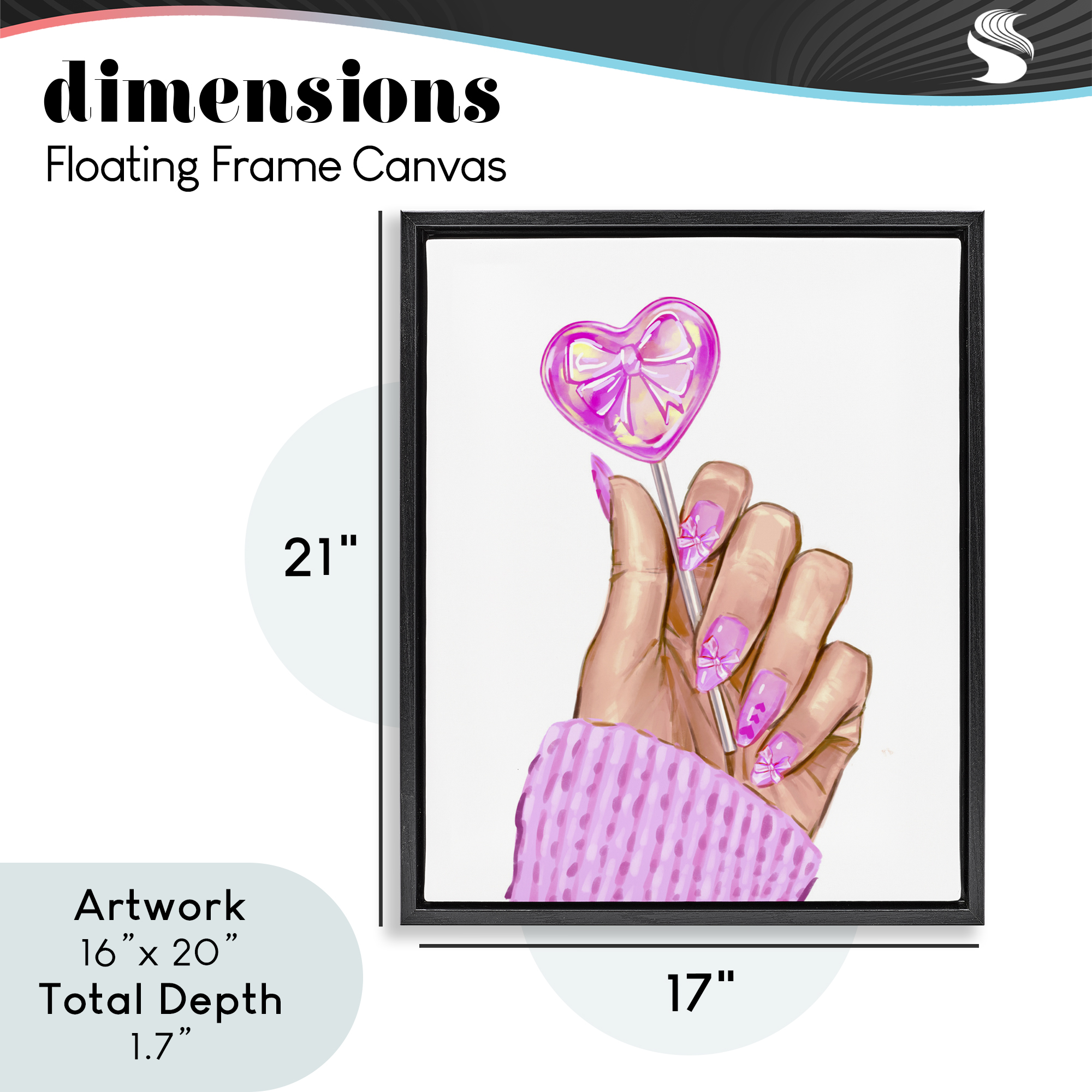 Pink Fashion Bow Lollipop Black Framed Floater Canvas Wall Art, design by Ziwei Li
