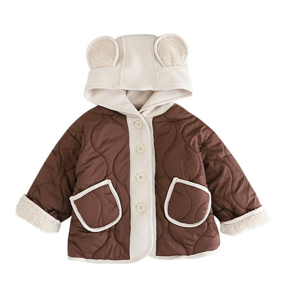 HAiming Children's Puffer Jacket Long Sleeve Button down Hooded Coat Kids Winter Thick Warm Outwear with Pocket