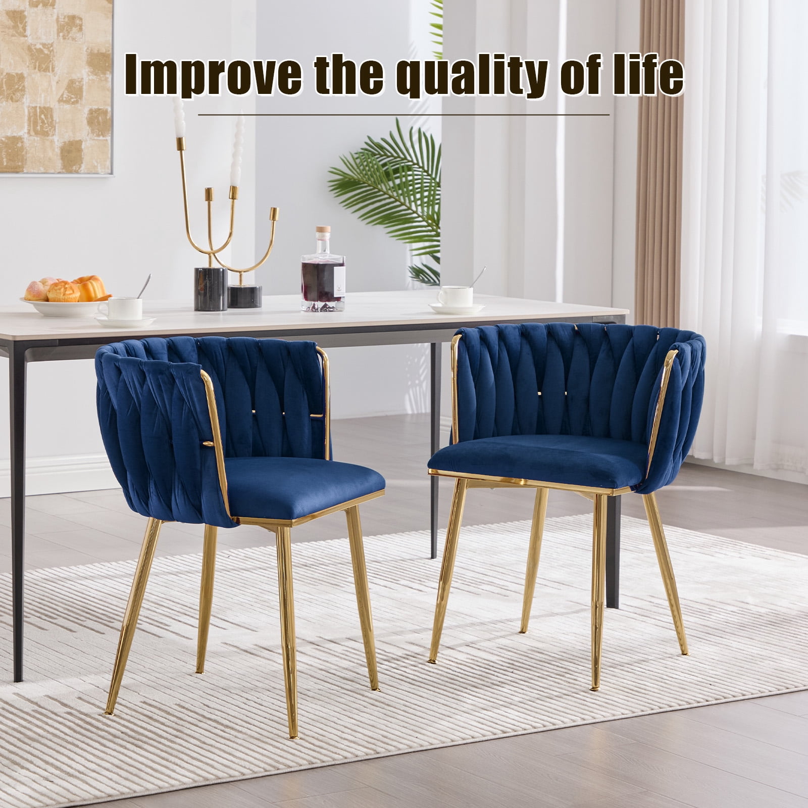 MOONMISS Dining Chairs Set of 6 with Metal Legs for Kitchen Dinning Room,Navy Blue