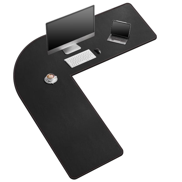 ZORESYN 63" L-Shaped Gaming Desk Mat Mouse pad, Computer Corner Desk Pad, Home Office Writing Desk Pad Protector, Large Waterproof PU Leather Corner Mousepad - Black, (157+160) x50cm