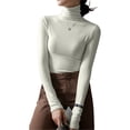 thumbnail image 1 of Camisas de manga larga con cuello alto para mujer, jerséis casuales ajustados y ajustados, camisetas con capas, 1 of 6