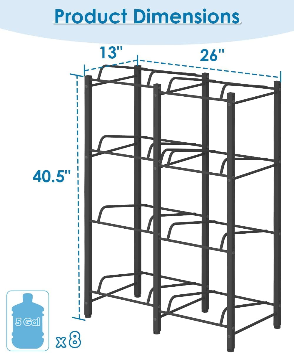 5 Gallon Water Jug Holder, Detachable 3 Tier Water Bottle Holder, Heavy Duty Water Jug Rack with 3 Slots, Water Bottle Storage for Home, Office, Garage, Black