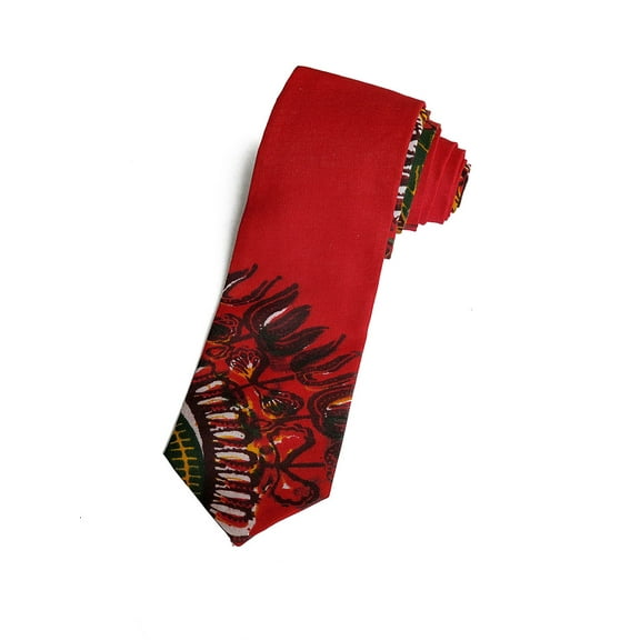 Red Dashiki African Print Necktie with Pocket Square