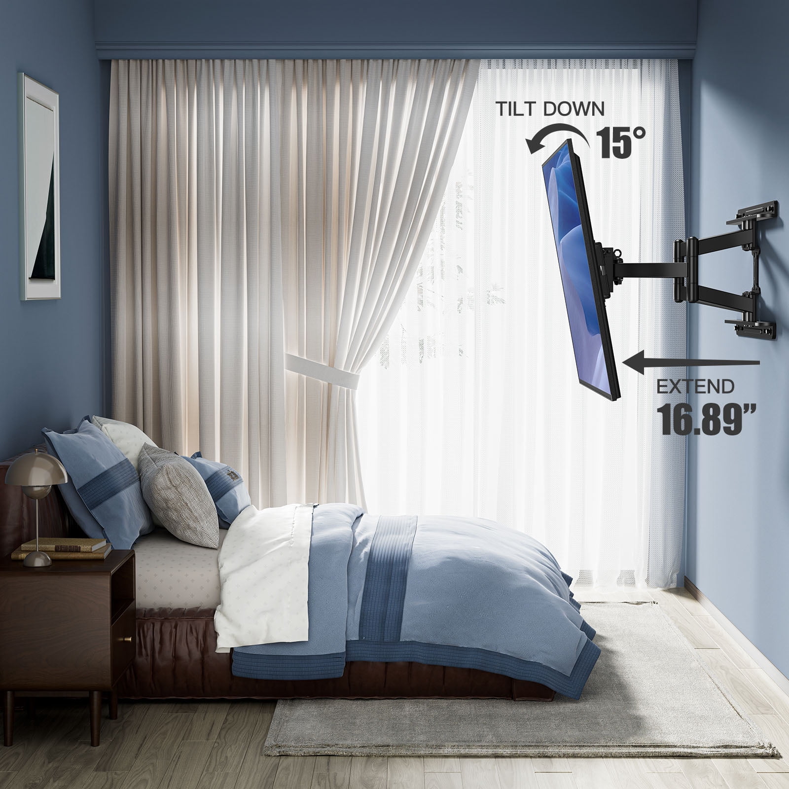 Full Motion TV Wall Mount  for 32-65 inch Flat Curved Screen TVs with Swivel, Tilt & Extension Max 400x400mm, Holds up to 99 lbs