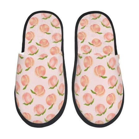 Balery Peach With Leaves Slient Indoor Furry Fleece Comfort House Shoes Soft Non-Slip Home Shoes Cotton slippers House Slippers-- Large