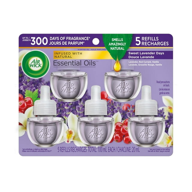 Air Wick Plug In Huile Parfumée, 5 Recharges, Sweet Lavender Days, (5x20mL)