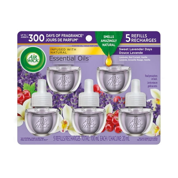 Air Wick Plug In Huile Parfumée, 5 Recharges, Sweet Lavender Days, (5x20mL)
