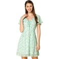 thumbnail image 1 of Vestido de Gasa con cuello En V y Manga con Volantes Florales Allegra K Verde claro S, 1 of 6