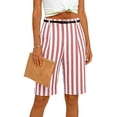 thumbnail image 6 of Striped Shorts Women High Waisted Knee Length Bermuda Shorts Summer Beach Vacation Casual Loose Fit Shorts with Pockets Pink, 6 of 8