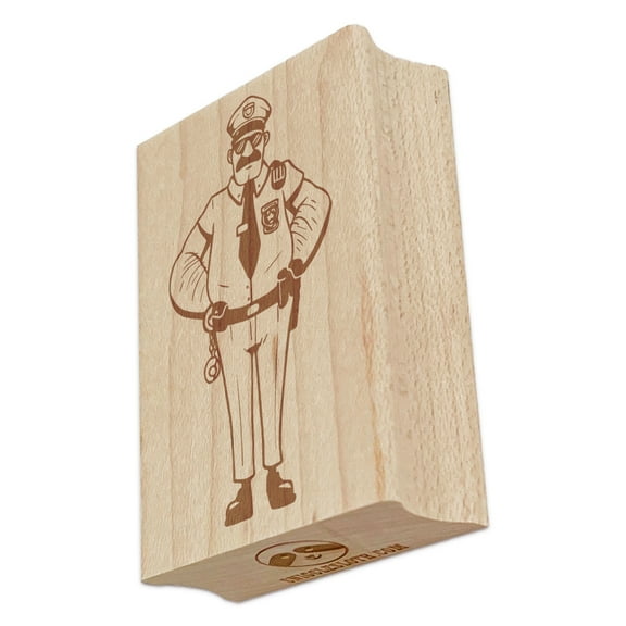 Serious Police Officer Cop Standing with Hands on Hips Rectangle Rubber Stamp Stamping Scrapbooking Crafting - Small 1.7in