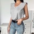 thumbnail image 5 of JINMGG Tank Tops for Women under $5,Ladies Fashion Solid Sleeveless V-neck T-Shirt with Shoulder Pad Loose Vest Gray S, 5 of 9