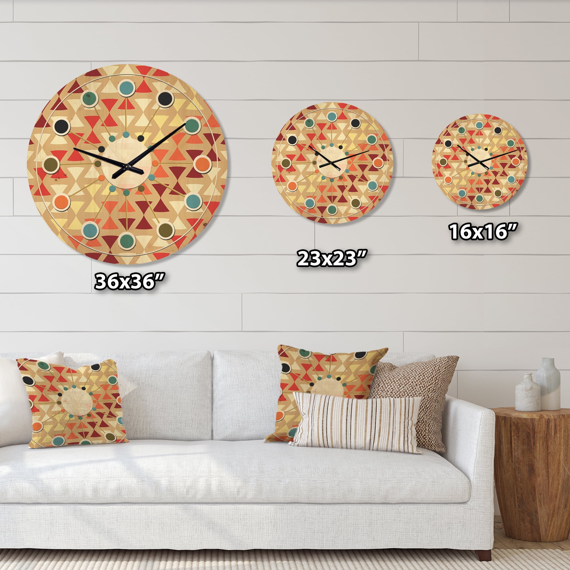 Designart 'Retro Triangular Design IX' Mid-Century Modern Wood Wall Clock